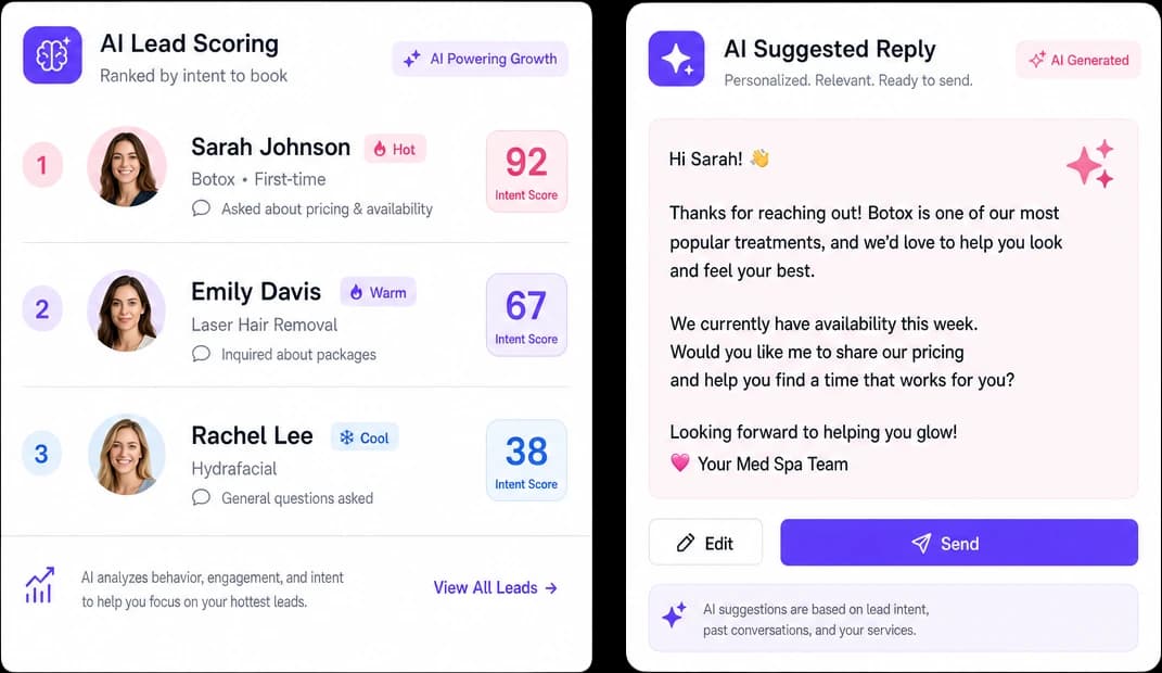 AI lead scoring and AI-suggested reply for med spa leads