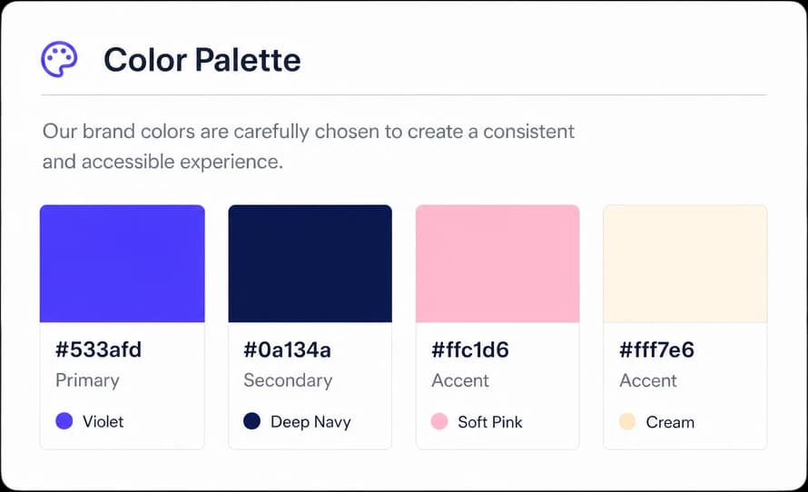Med spa brand color palette with swatches and hex codes