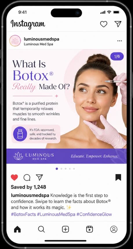 Educational Instagram carousel post for a med spa with high saves