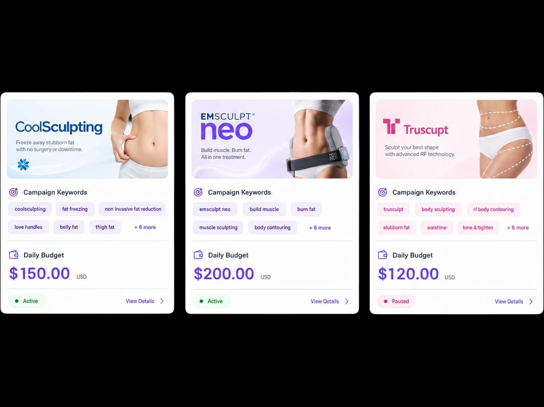 Device-specific ad campaign architecture board for body contouring