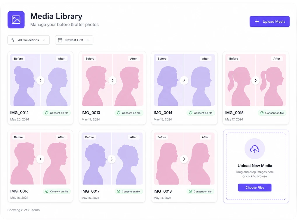 Before-and-after content library with consent tracking