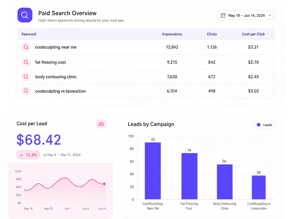 Paid search dashboard for CoolSculpting campaigns