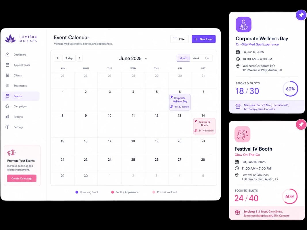 Event-based IV therapy booking calendar
