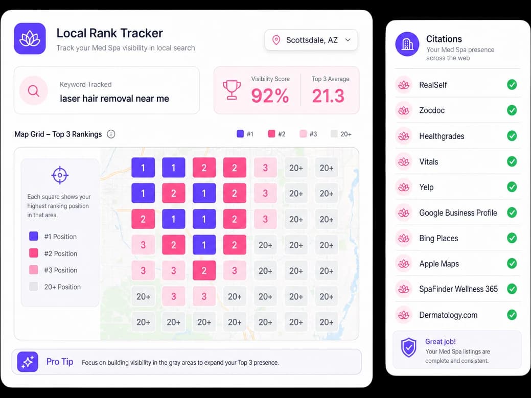 Local rank tracker grid and citations checklist