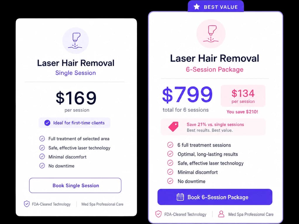 Single session versus six-session package pricing comparison