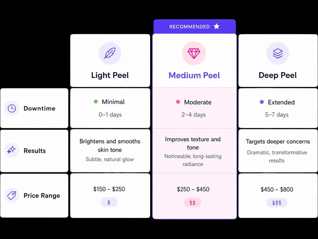 Tiered chemical peel comparison table