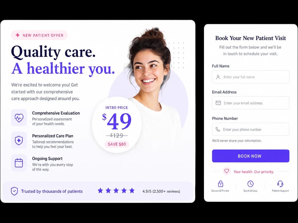 First-time patient offer landing page for chemical peels