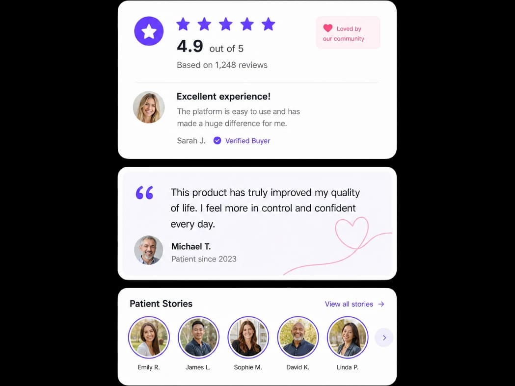 Social proof review and testimonial cards