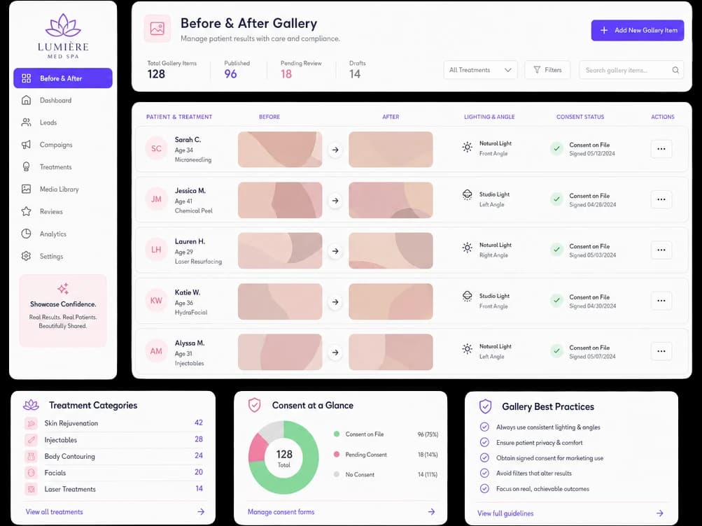 Before and after gallery manager with consent status