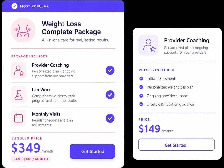 Weight loss program package builder versus single item