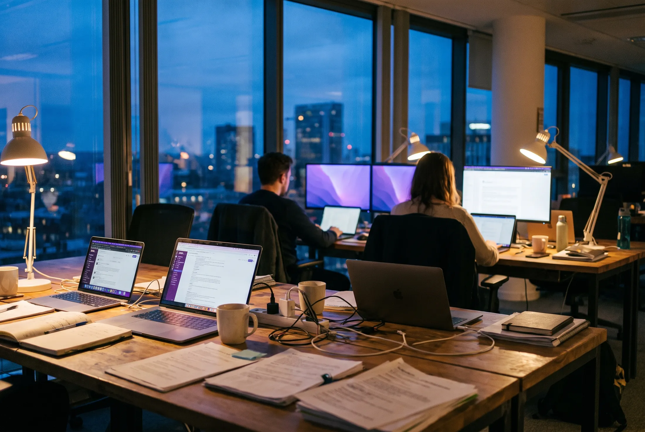 The Aesthetix Media workspace in the evening