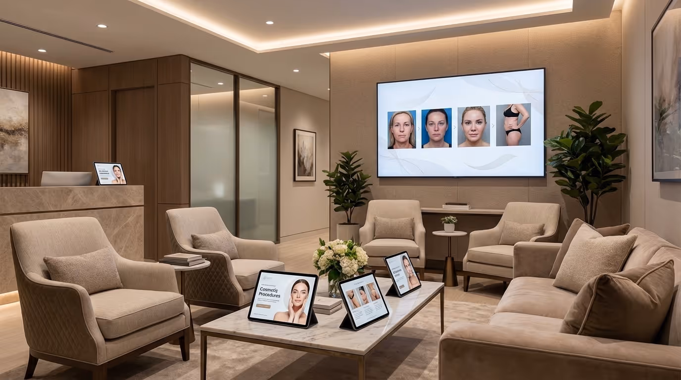 Cosmetic surgery advertising dashboard showing ad performance metrics and conversion tracking