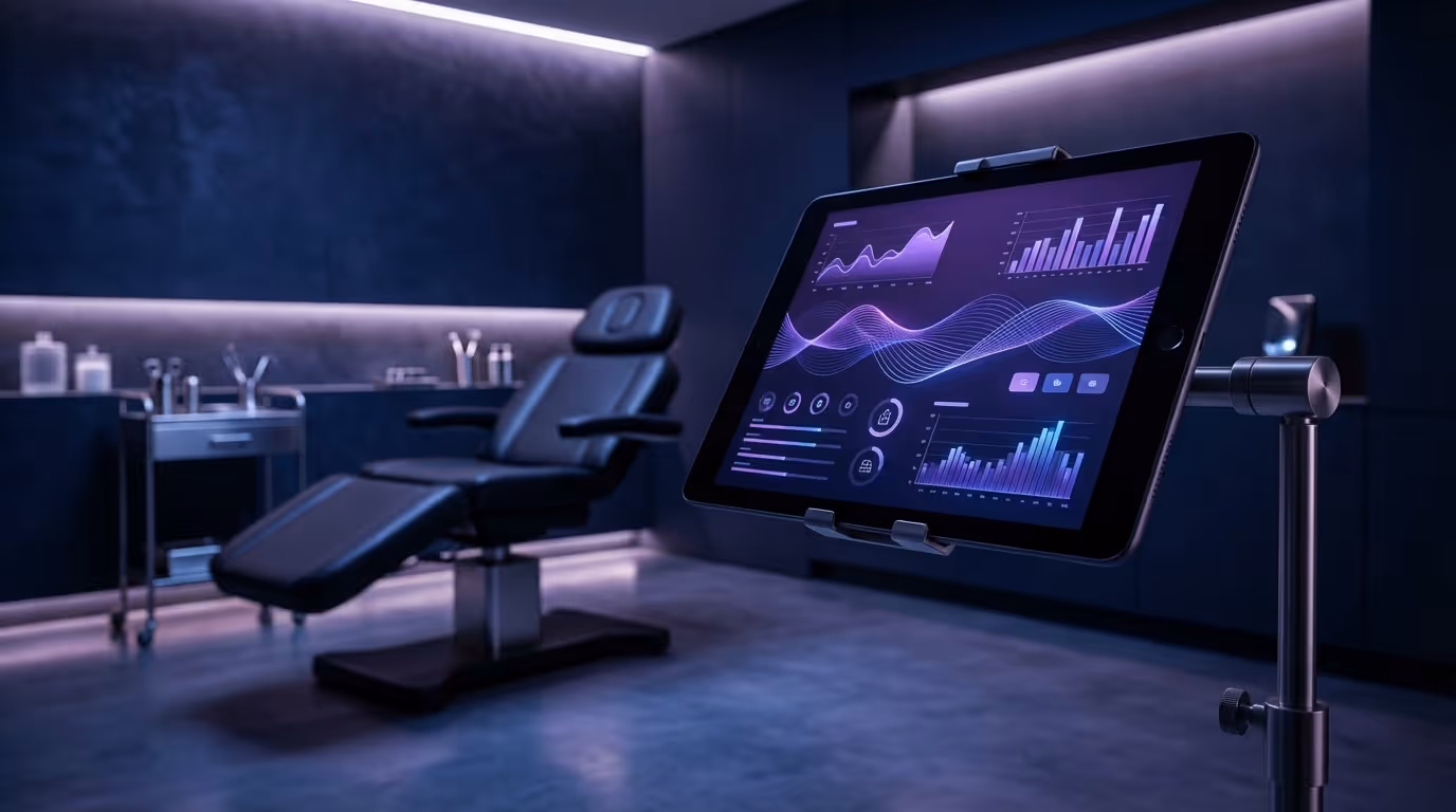 Med spa EMR system dashboard showing patient charting, injection mapping, and treatment records
