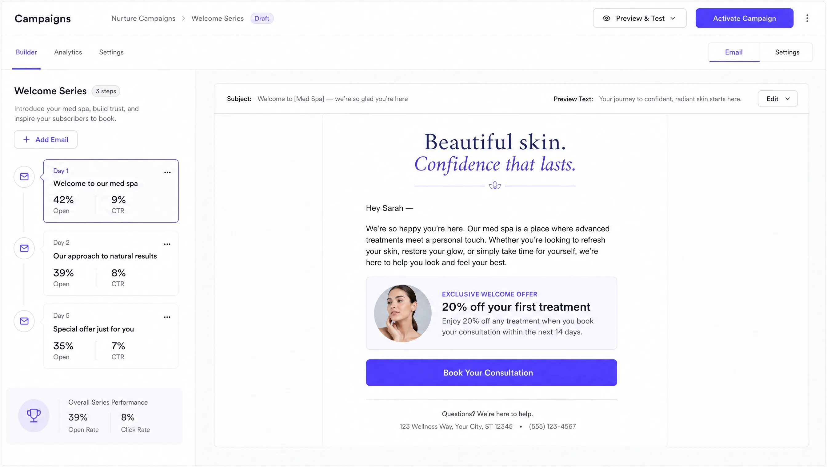 Email Campaigns — real med spa example produced by Aesthetix Media