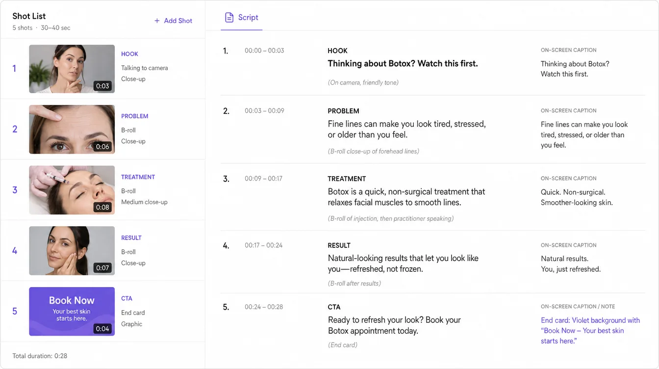 Video Scripts — real med spa example produced by Aesthetix Media