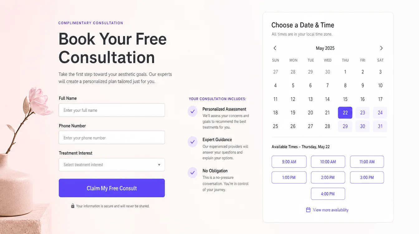 Free Consultation Funnel — real med spa example produced by Aesthetix Media